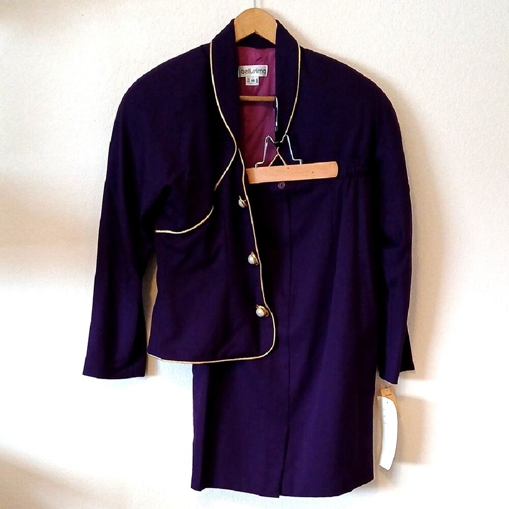 Vintage Bellissima Royal Purple 80s Skirt Suit Deadstock